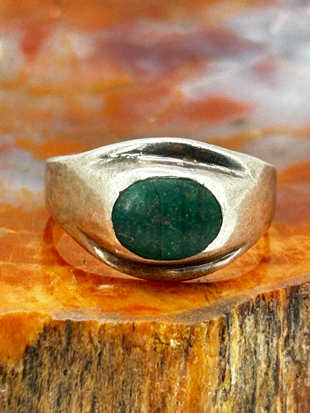 Sterling Silver Malachite Ring - Size 8.25